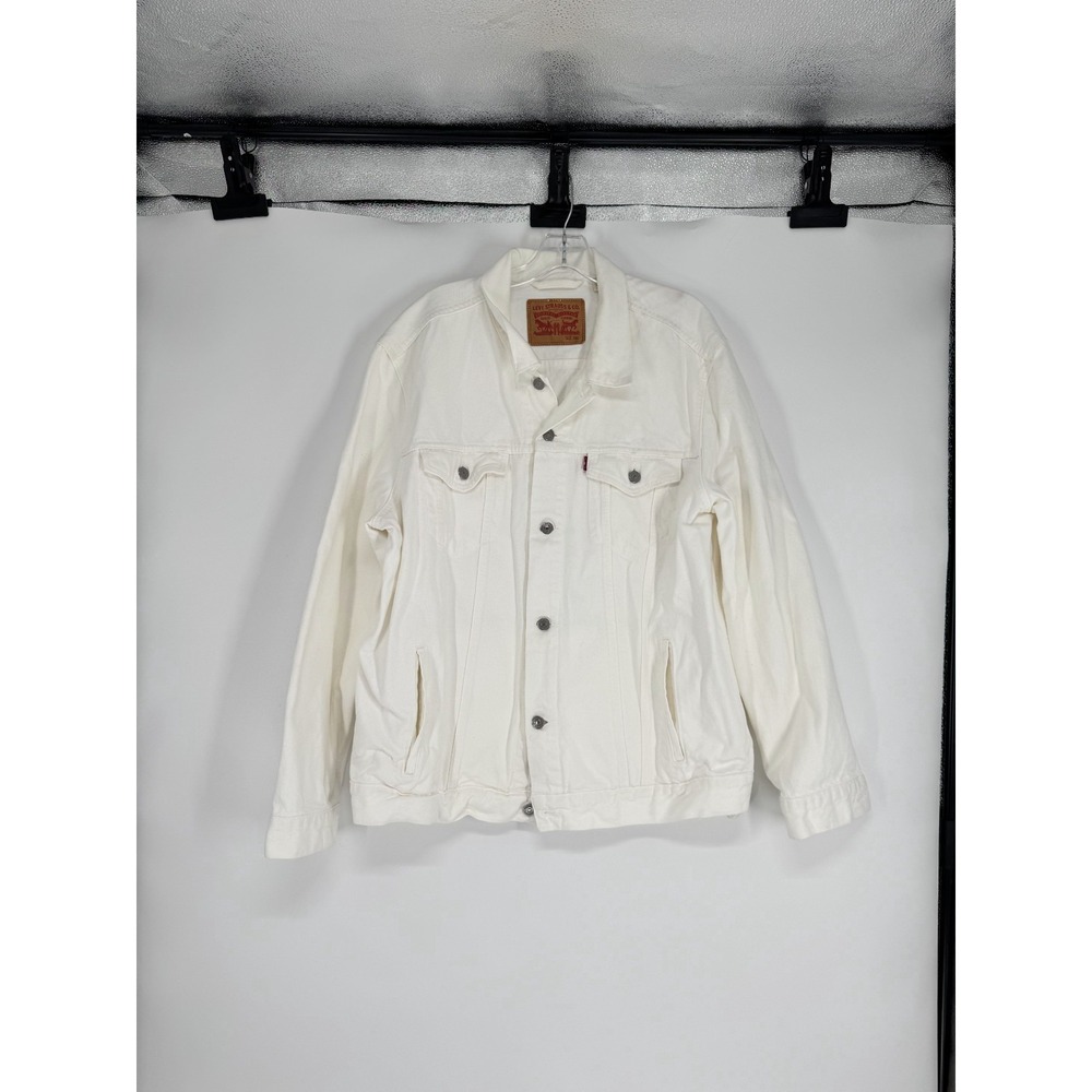 Levis Trucker Jacket Mens XXL White Denim 100% Cotton Jean Collared Button Front